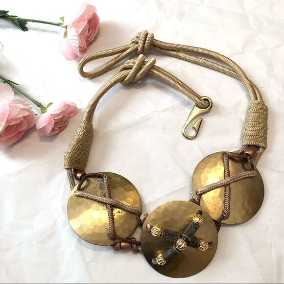 VINTAGE Hammered Brass Circle Knot Rope Belt Gold Statement Waist Hip Boho Gypsy main image 6